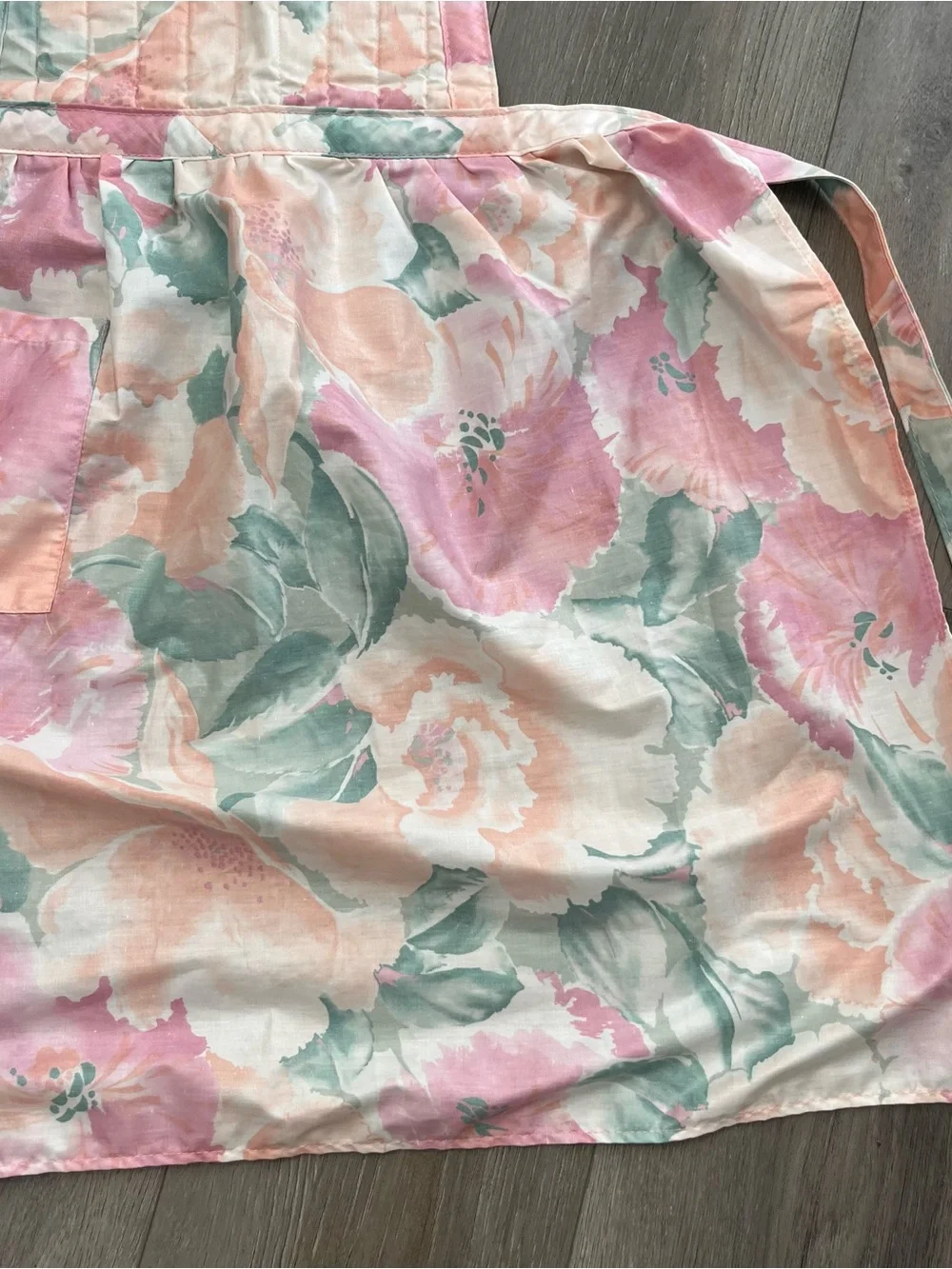 Vintage Now Designs Floral Quilted Apron Pink Mint Cottagecore